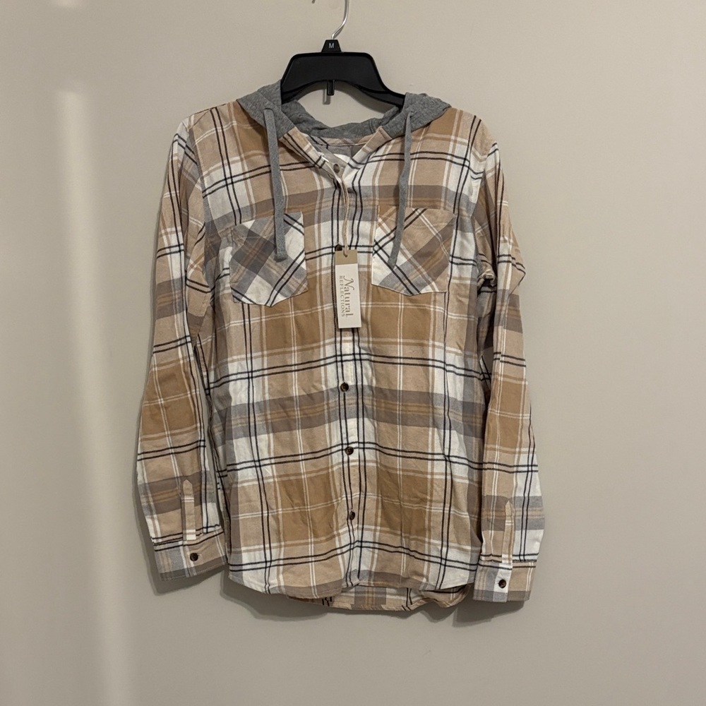Natural Reflections Beige Hooded Flannel
